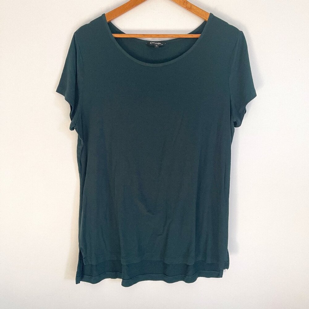 George Women Green Short Capped Sleeves Stretch Pullover T Shirt Top Size XL
